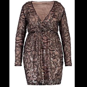 Plus Size Faux Wrap Dress, NWT, Black with Gold Shimmer, Size 20, Boohoo